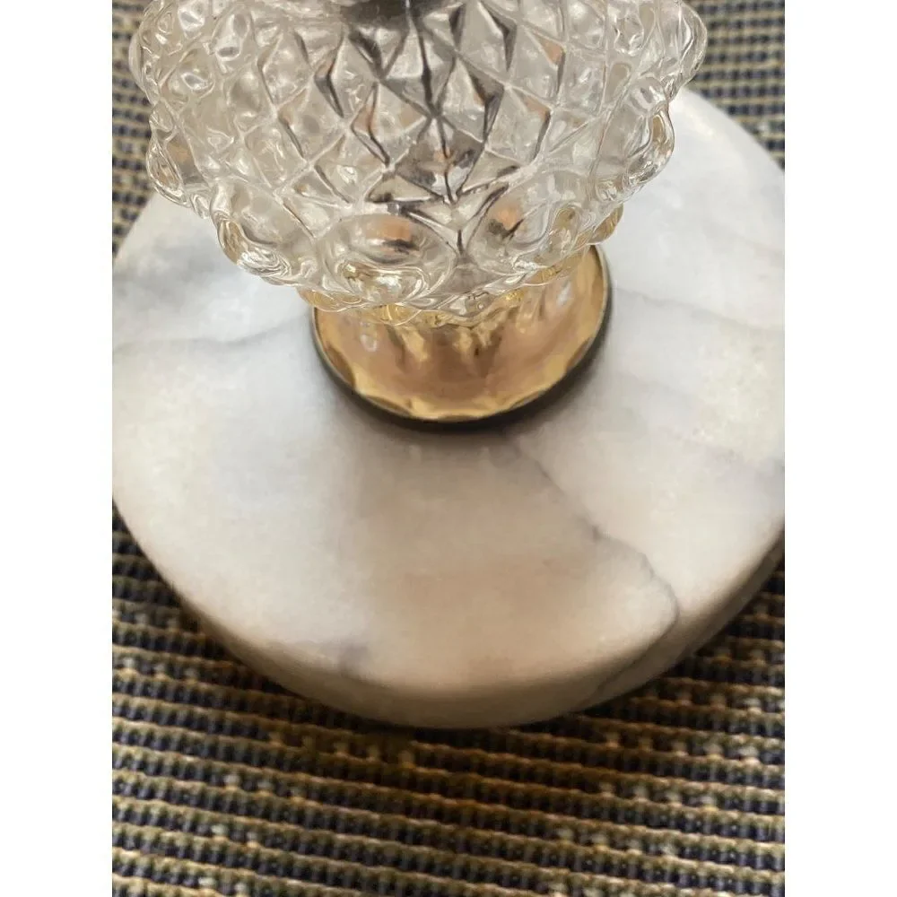 Pair of Vintage Candleholders Crystal Glass Brass Marble Base 7” tall